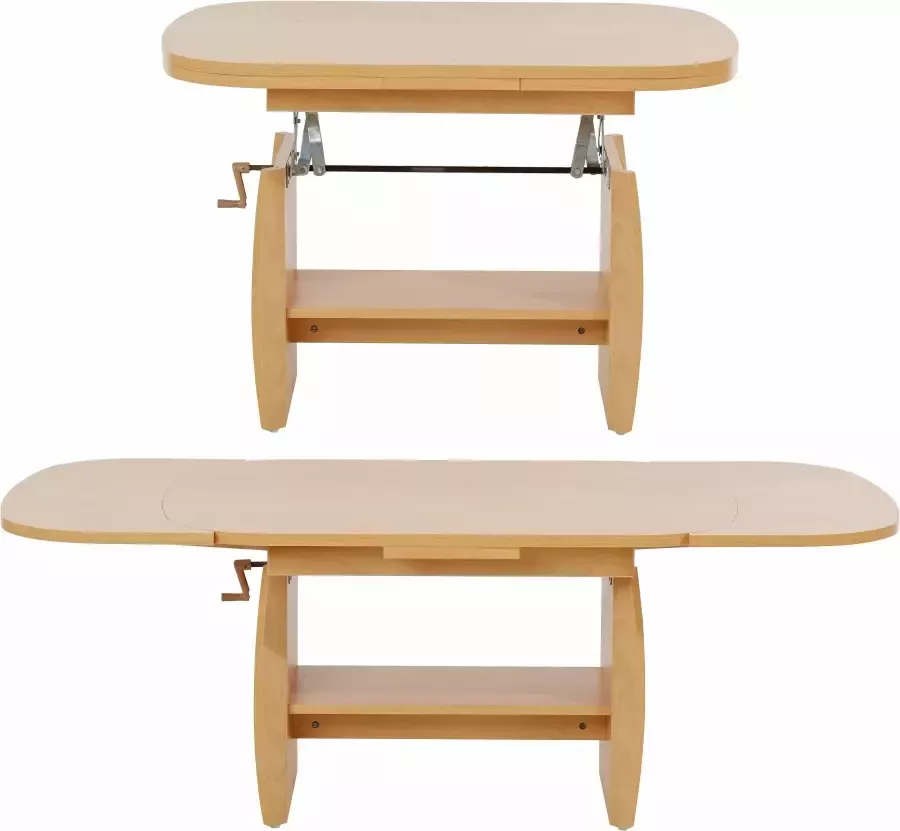 Hela EMOB Salontafel Mihanne 90 142x68x52 62 cm-beuk Ovale salontafels Bruin Spaanplaat Ovale salontafels Op voorraad