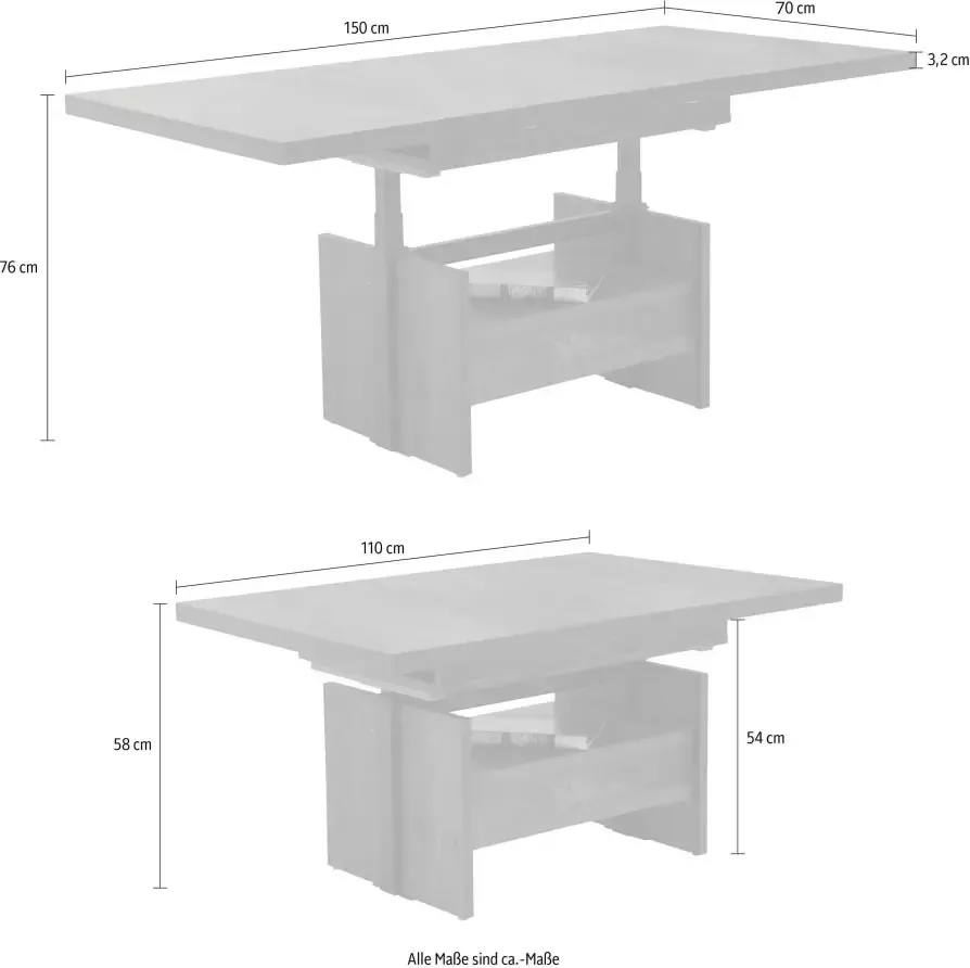 HELA Salontafel Noah uittrekbaar en in hoogte verstelbaar met lade vintage-look