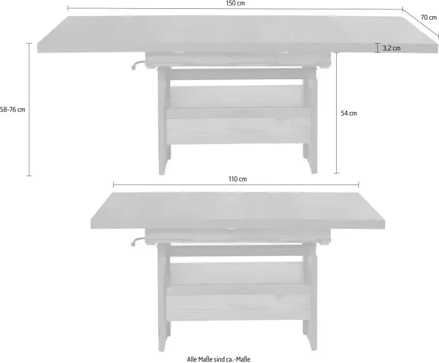 HELA Salontafel Noah uittrekbaar en in hoogte verstelbaar met lade vintage-look - Foto 5