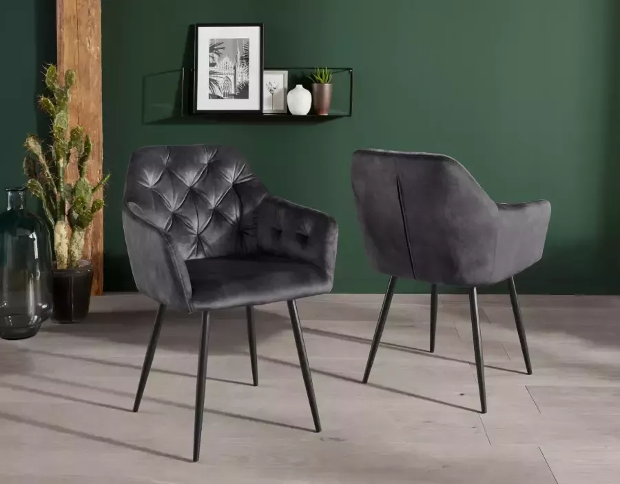 HELA Eetkamerstoel Kira schaalstoel Boho bestseller Stoel met armleuningen fluweel of microvezel bekleding (set) - Foto 14