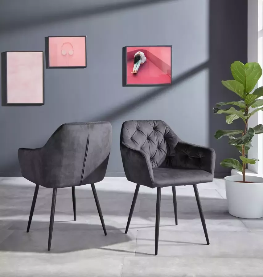 HELA Eetkamerstoel Kira schaalstoel Boho bestseller Stoel met armleuningen fluweel of microvezel bekleding (set) - Foto 4