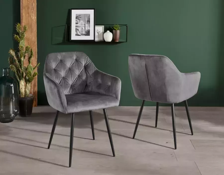 HELA Eetkamerstoel Kira schaalstoel Boho bestseller Stoel met armleuningen fluweel of microvezel bekleding (set) - Foto 16