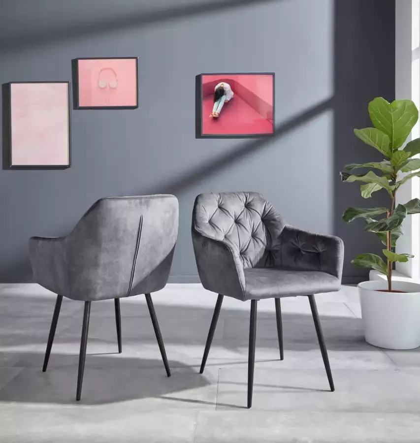 HELA Eetkamerstoel Kira schaalstoel Boho bestseller Stoel met armleuningen fluweel of microvezel bekleding (set) - Foto 4
