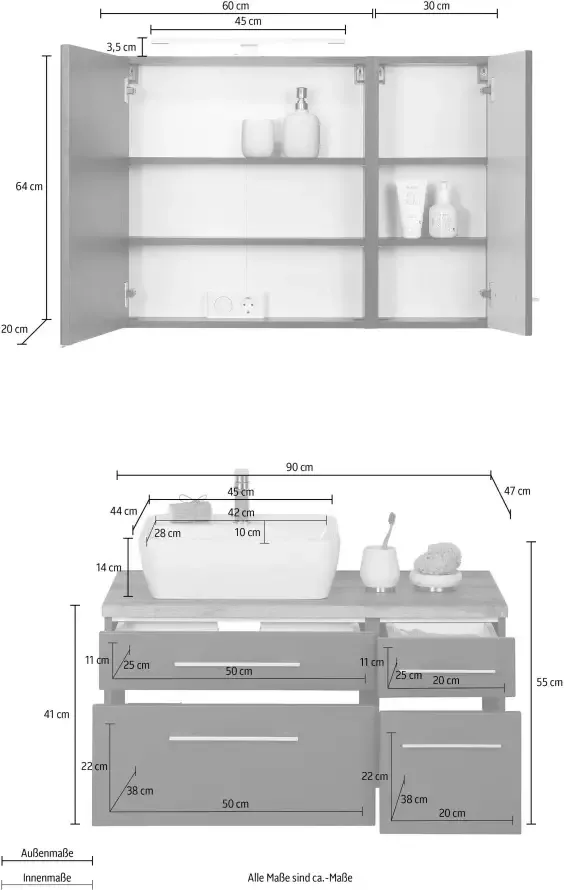 HELD MÖBEL Badkamerserie Davos Breedte 50 cm met extra rek (3-delig) - Foto 8