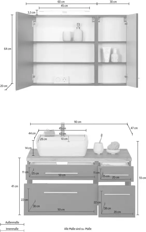 HELD MÖBEL Badkamerserie Davos Breedte 50 cm met extra rek (3-delig) - Foto 5