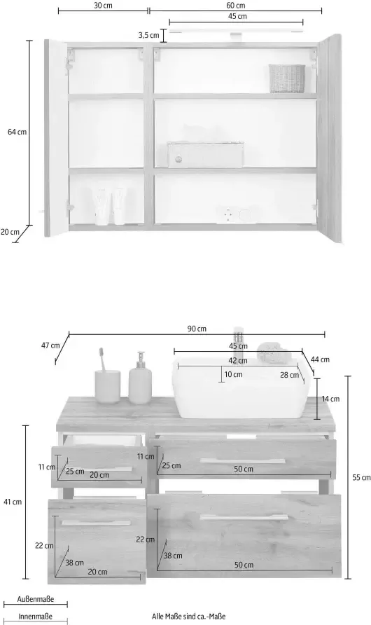 Welltime Badkamerserie Davos Breedte 50 cm met extra rek (3-delig) - Foto 2