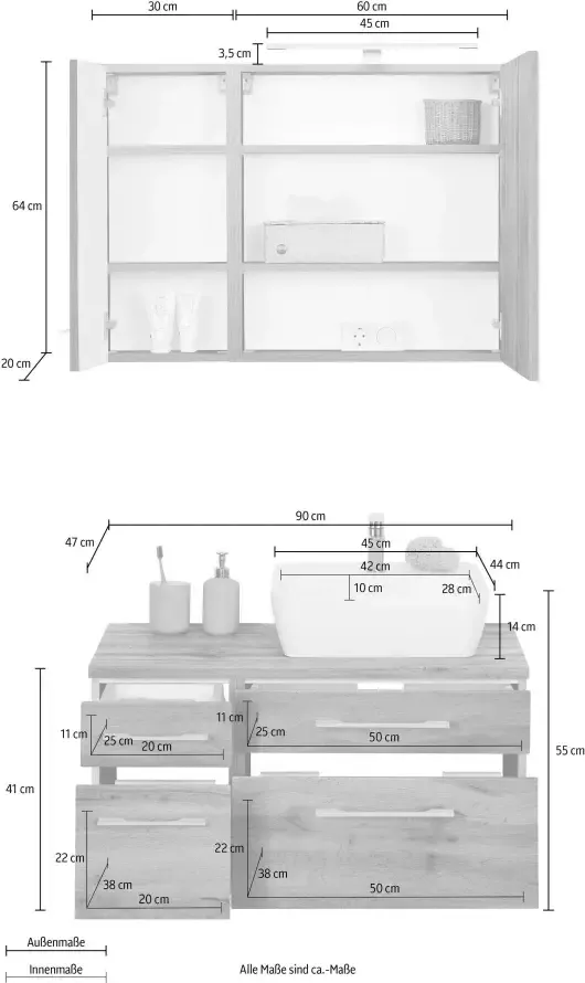 HELD MÖBEL Badkamerserie Davos Breedte 50 cm met extra rek (3-delig) - Foto 2