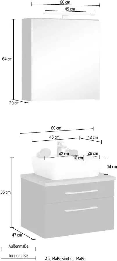 HELD MÖBEL Badkamerserie Davos Spiegelkast breedte 60 cm met rechthoekige wasbak (2-delig) - Foto 3