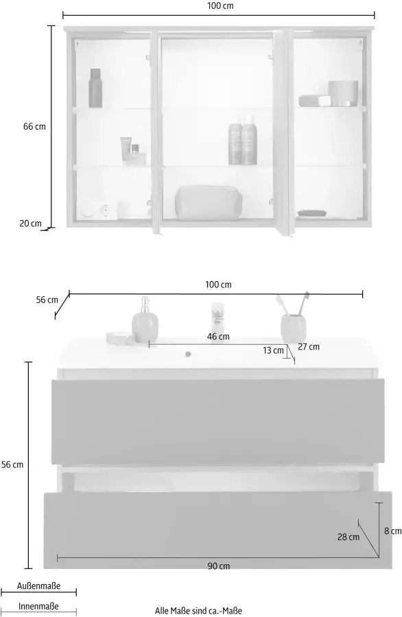 HELD MÖBEL Badkamerserie Lucca Breedte 100 cm met directe verlichting (2-delig) - Foto 3