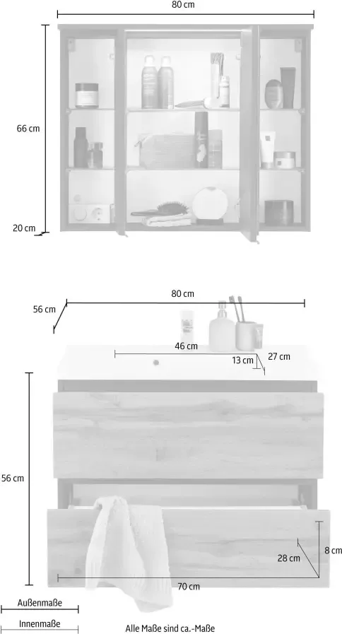 HELD MÖBEL Badkamerserie Lucca Breedte 80 cm met directe ledverlichting (2-delig) - Foto 3