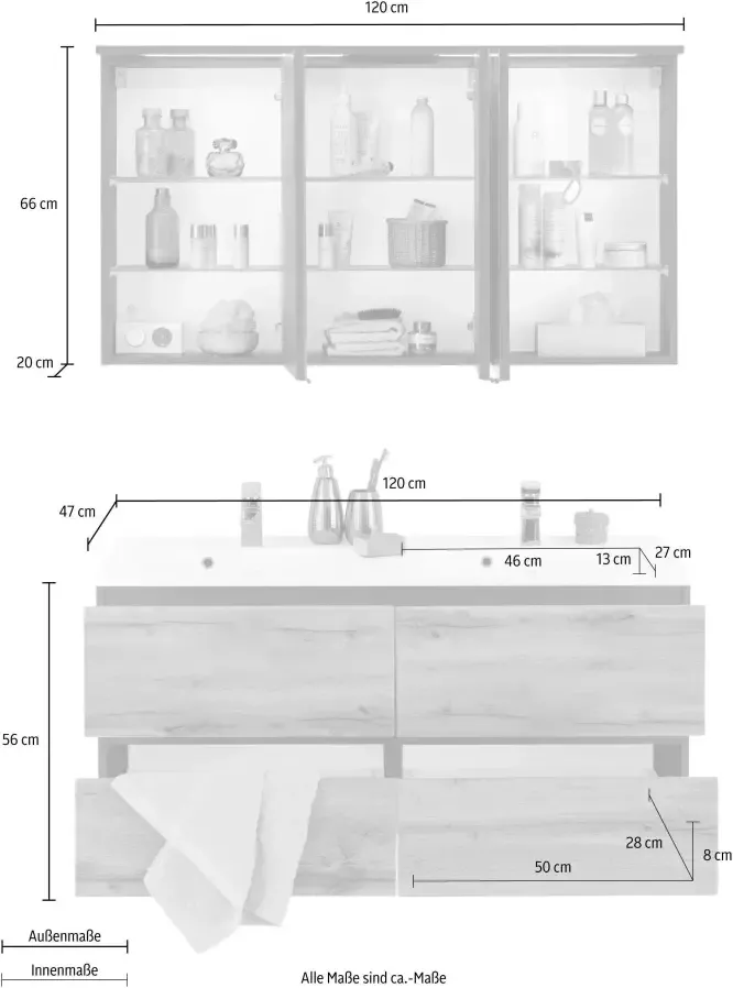 HELD MÖBEL Badkamerserie Lucca Dubbele wastafel breedte 120 cm - Foto 5