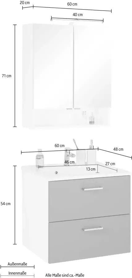 HELD MÖBEL Badkamerserie Ribera Spiegelkast breedte 60 cm wastafelonderkast (2-delig) - Foto 4