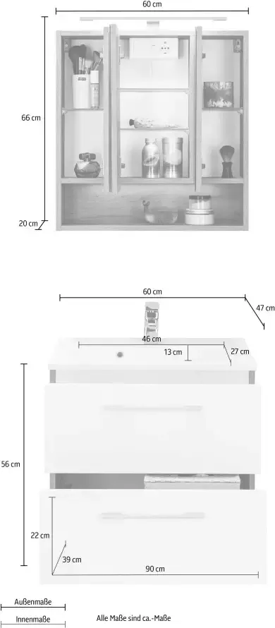 HELD MÖBEL Badkamerserie Soria Wastafelonderkast breedte 60 cm spiegelkast (2-delig) - Foto 8