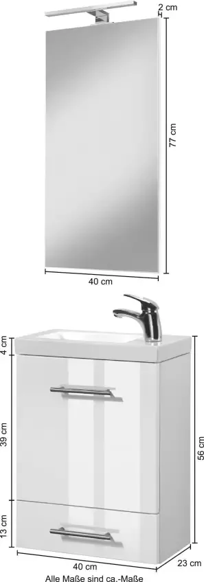 HELD MÖBEL Wastafelmeubel Trento Badkamermeubel breedte 40 cm gastenbadkamer SlimLine tweede toilet (set 4-delig) - Foto 11