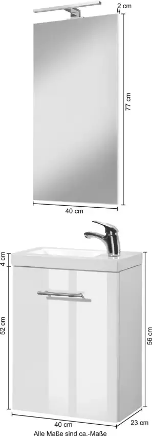 HELD MÖBEL Wastafelmeubel Trento Badkamermeubel breedte 40 cm gastenbadkamer SlimLine tweede toilet (set 4-delig) - Foto 10