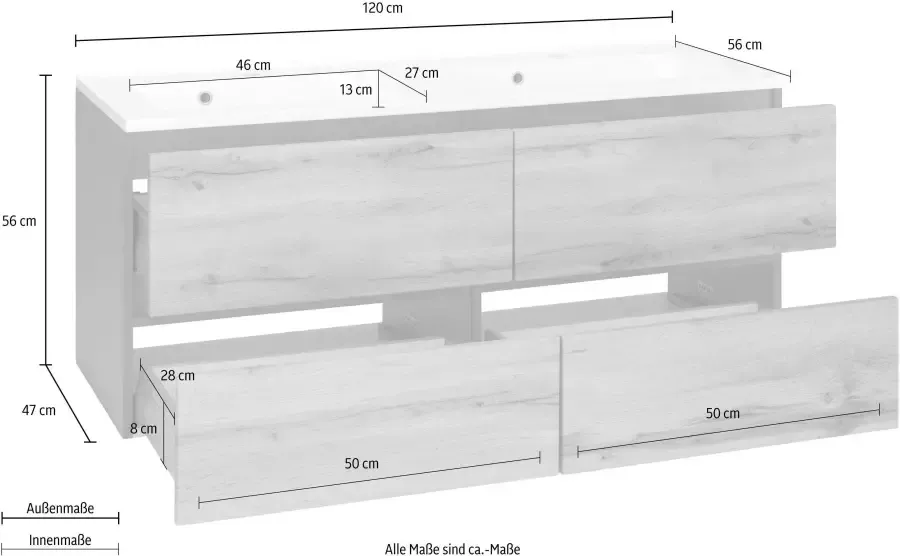 HELD MÖBEL Wastafelonderkast Lucca Badkamermeubel wastafelonderkast inclusief wasbak breedte 120 cm - Foto 3