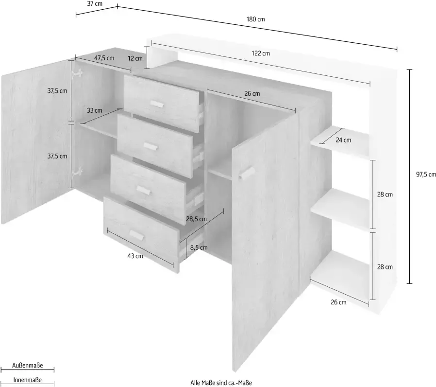 Helvetia Meble Dressoir Bota Breedte 180 cm