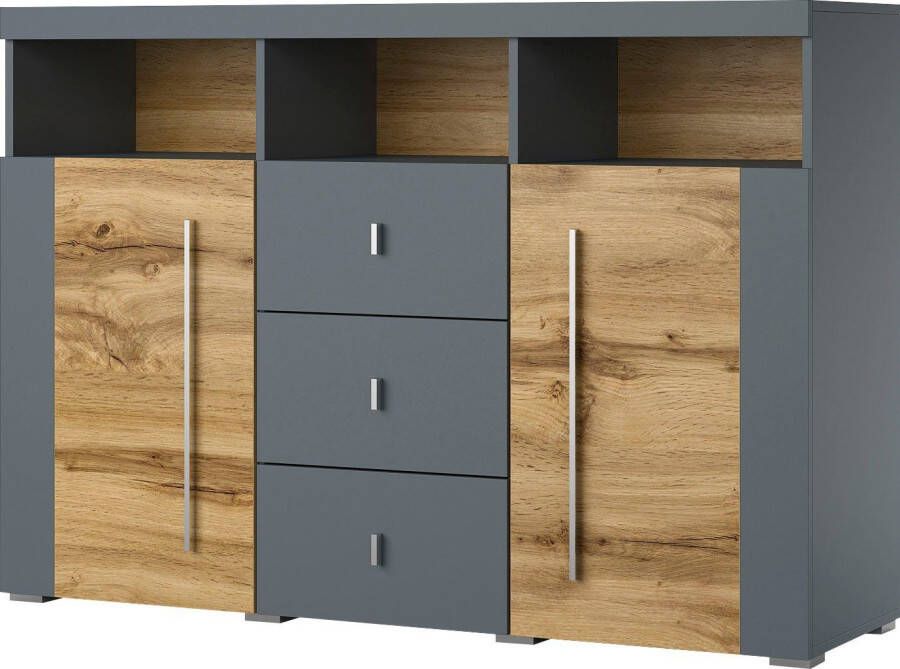 Helvetia Meble Dressoir Roger Breite 132cm stilvolle Schrank 2 Holztüren 3 Schubladen Breedte 132 cm - Foto 2