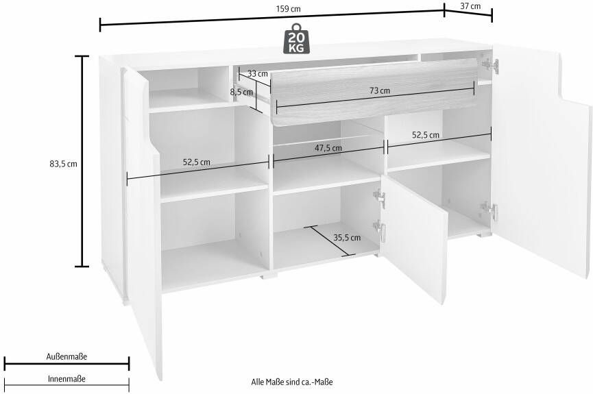 INOSIGN Dressoir Toledo Breite 159cm moderne Anrichte mit dekorative Fräsungen grifflos Breedte 159 cm - Foto 2