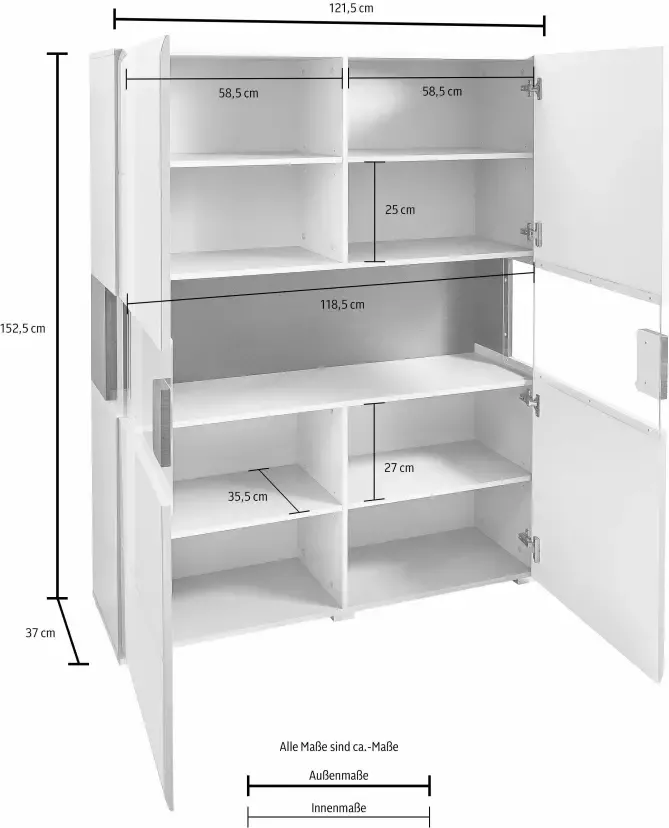 INOSIGN Highboard Toledo Breite 121 5 cm trendige Hochkommode mit 2 Türen Hoogte 152 cm - Foto 6