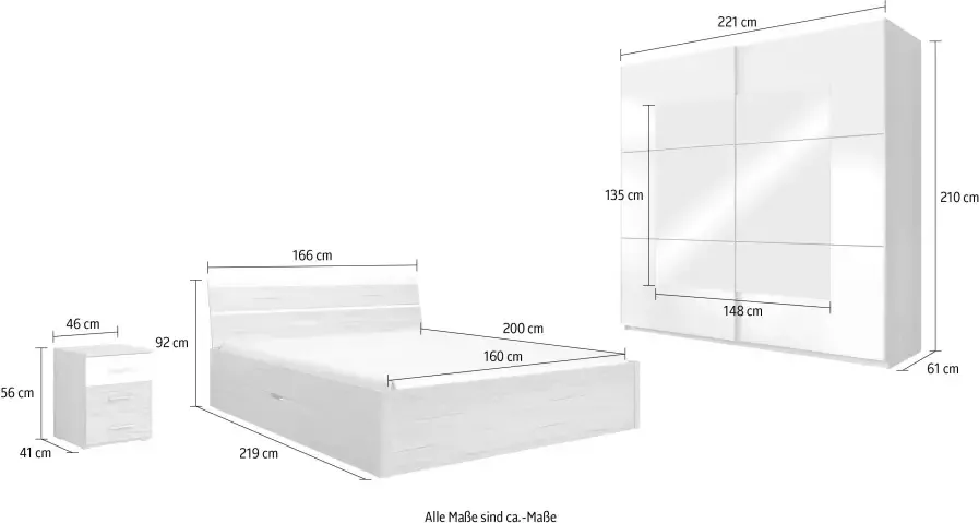 Helvetia Meble Slaapkamerserie Beta naar keuze in 3 kleuren en 2 bedafmetingen (4-delig) - Foto 4