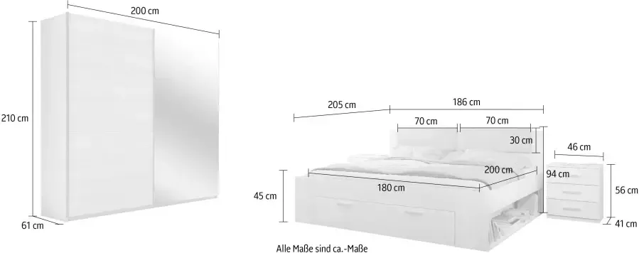 Helvetia Meble Slaapkamerserie Galaxy Bed met zacht verdikte hoofdborden en opberglade (4-delig) - Foto 11