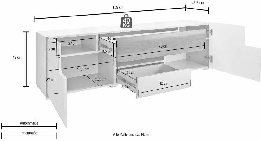 INOSIGN Tv-meubel Toledo Breite 159cm trendige TV-Schrank mit dekorative Fräsungen Breedte 159 cm - Foto 1