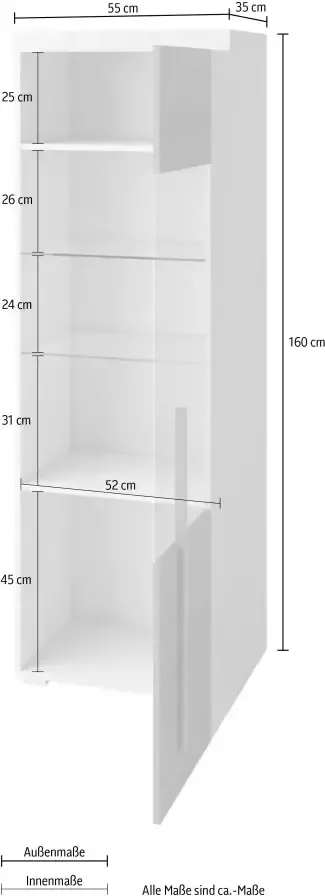 Helvetia Meble Vitrinekast Roger Höhe 160cm stilvolle Glasvitrine mit verstellbare Glasböden Hoogte 160 cm - Foto 2