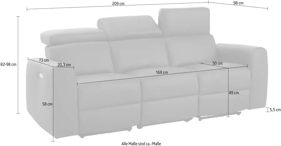 Home affaire 3-zitsbank Sentrano ook met elektrische functie met usb-aansluiting in 4 overtrekvarianten - Foto 4