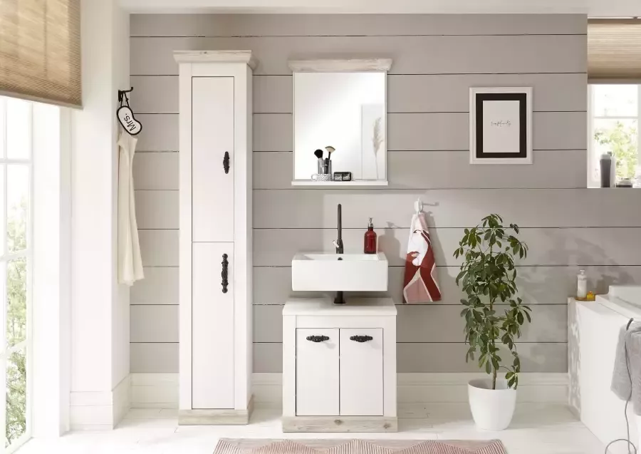 Home affaire Badspiegel Florenz spiegel in landhuisstijl in pinie wit met opbergruimte breedte 60 cm - Foto 9