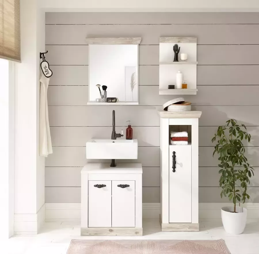 Home affaire Badspiegel Florenz spiegel in landhuisstijl in pinie wit met opbergruimte breedte 60 cm