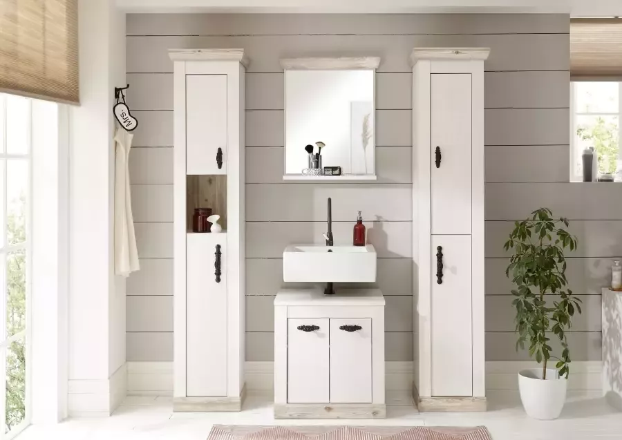 Home affaire Badspiegel Florenz spiegel in landhuisstijl in pinie wit met opbergruimte breedte 60 cm - Foto 8