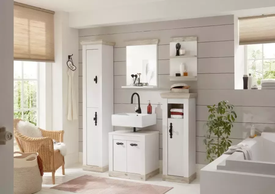 Home affaire Badspiegel Florenz spiegel in landhuisstijl in pinie wit met opbergruimte breedte 60 cm - Foto 10