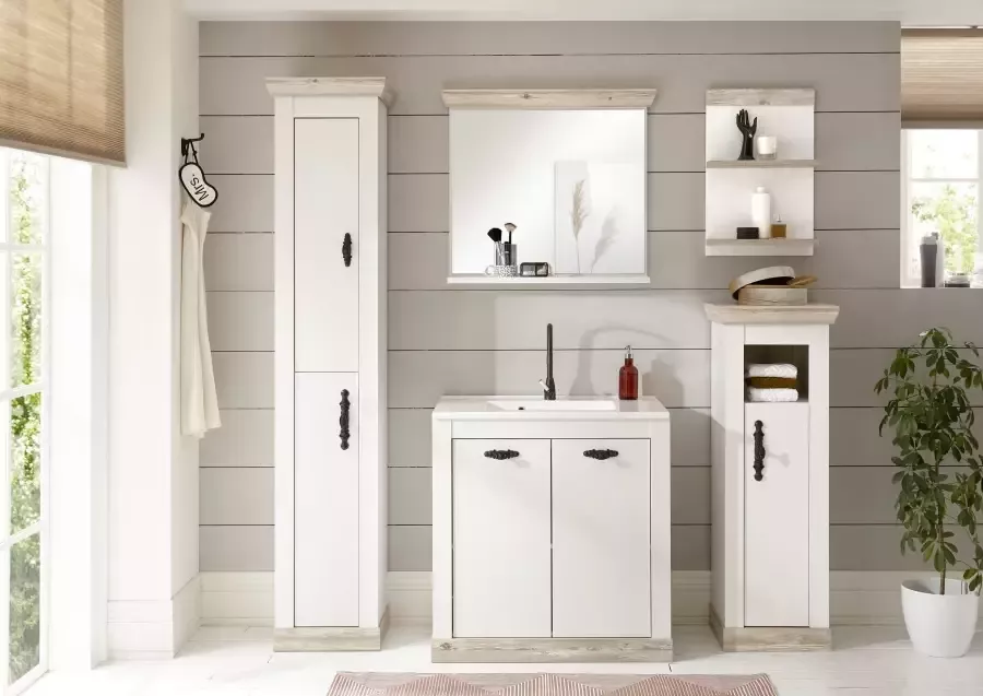 Home affaire Badspiegel Florenz spiegel in landhuisstijl in pinie wit met opbergruimte breedte 80 cm - Foto 16