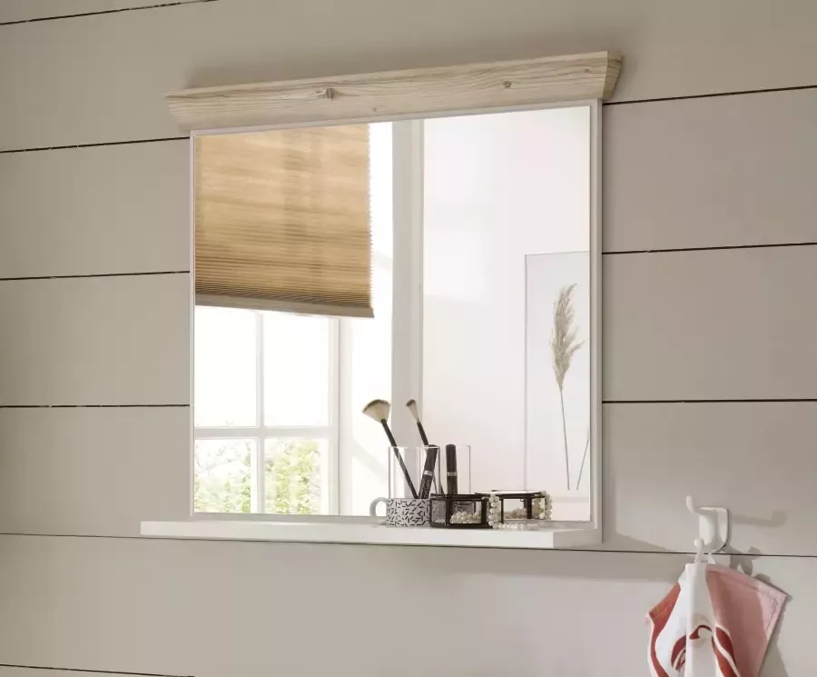 Home affaire Badspiegel Florenz spiegel in landhuisstijl in pinie wit met opbergruimte breedte 80 cm - Foto 7