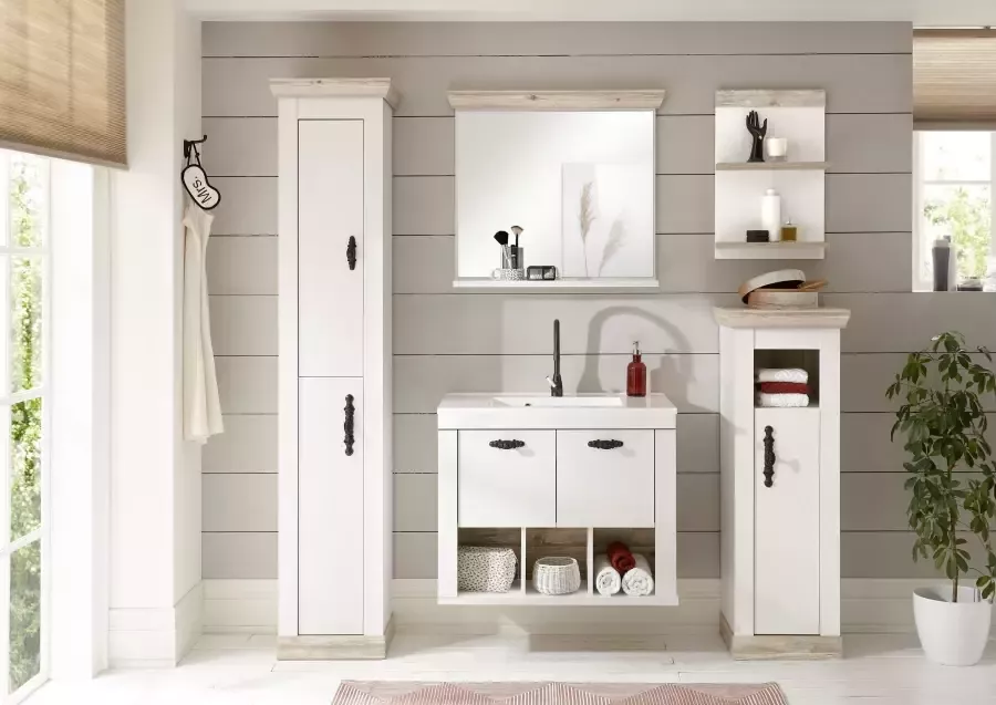 Home affaire Badspiegel Florenz spiegel in landhuisstijl in pinie wit met opbergruimte breedte 80 cm - Foto 17