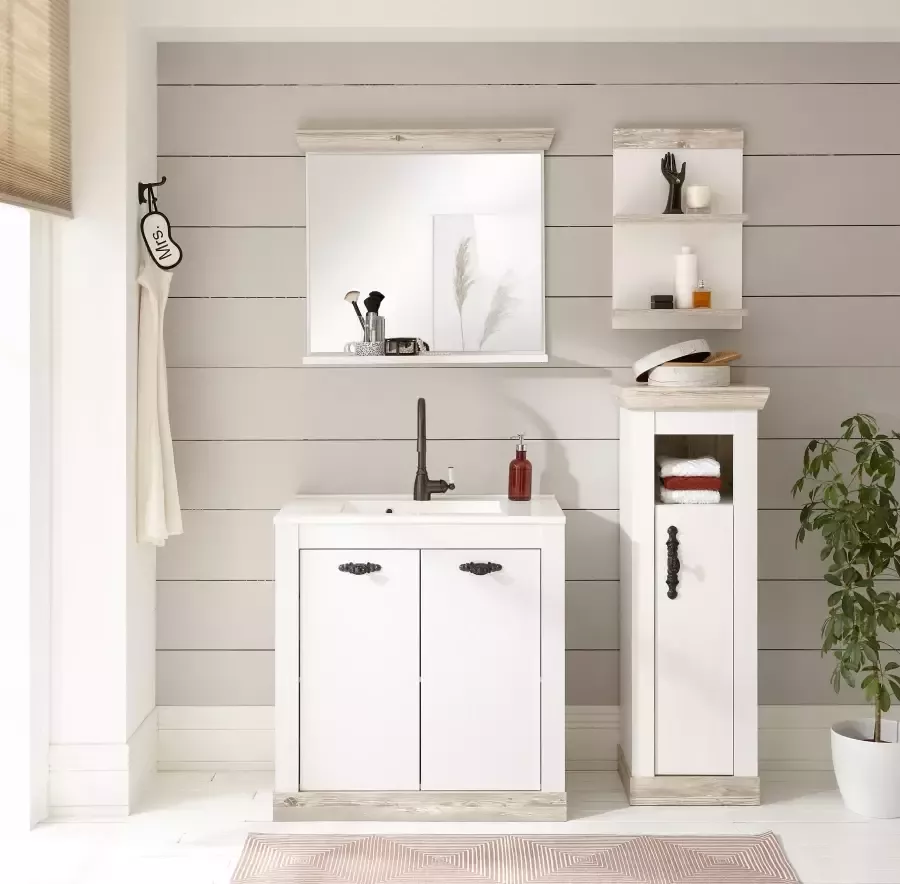 Home affaire Badspiegel Florenz spiegel in landhuisstijl in pinie wit met opbergruimte breedte 80 cm - Foto 2