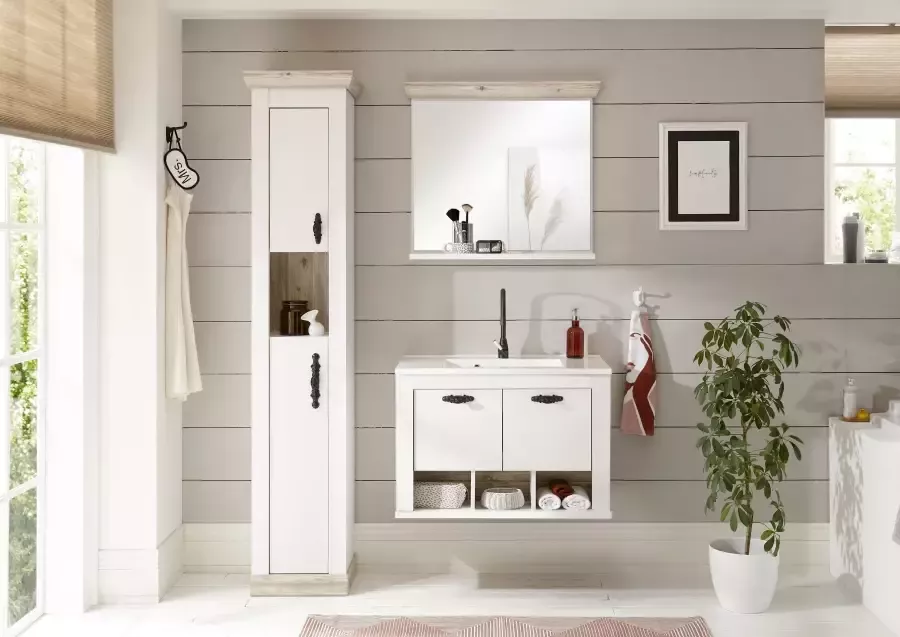 Home affaire Badspiegel Florenz spiegel in landhuisstijl in pinie wit met opbergruimte breedte 80 cm - Foto 18