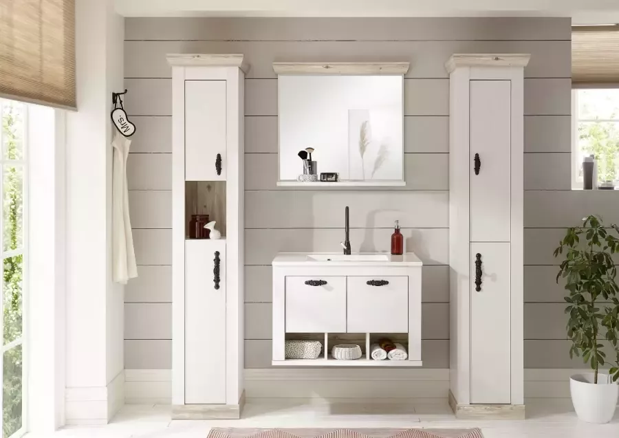 Home affaire Badspiegel Florenz spiegel in landhuisstijl in pinie wit met opbergruimte breedte 80 cm - Foto 19