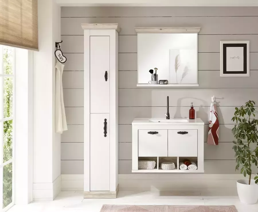 Home affaire Badspiegel Florenz spiegel in landhuisstijl in pinie wit met opbergruimte breedte 80 cm - Foto 8