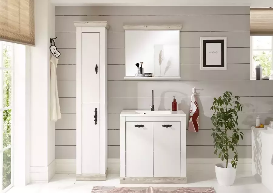 Home affaire Badspiegel Florenz spiegel in landhuisstijl in pinie wit met opbergruimte breedte 80 cm - Foto 14