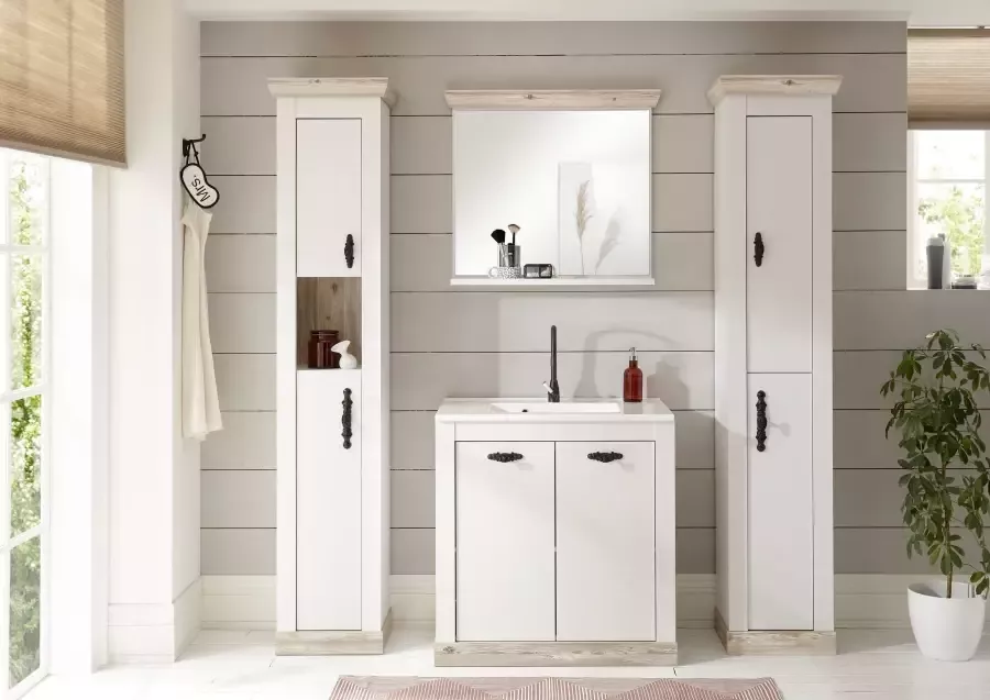 Home affaire Badspiegel Florenz spiegel in landhuisstijl in pinie wit met opbergruimte breedte 80 cm - Foto 15