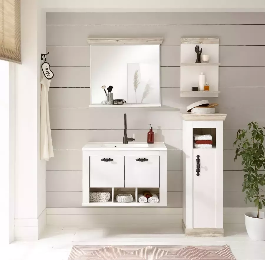 Home affaire Badspiegel Florenz spiegel in landhuisstijl in pinie wit met opbergruimte breedte 80 cm