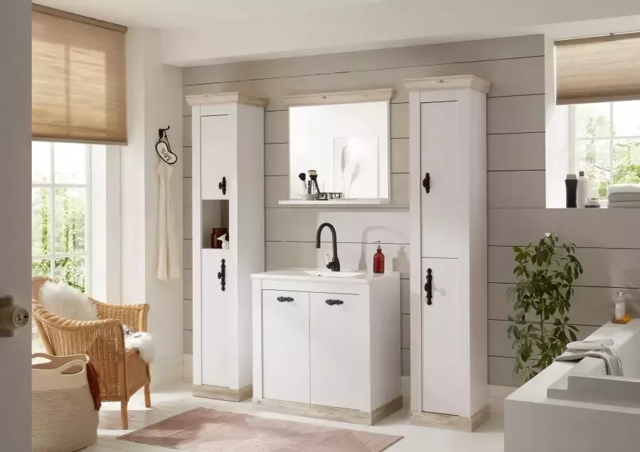 Home affaire Badspiegel Florenz spiegel in landhuisstijl in pinie wit met opbergruimte breedte 80 cm - Foto 20