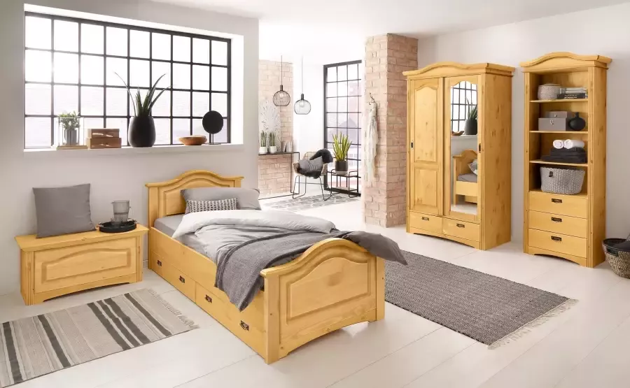 Home affaire Massief houten ledikant Konrad opbergbank messing handgrepen rustieke landelijke stijl - Foto 6