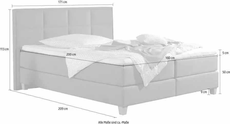 Home affaire Boxspring Casey in 5 breedten 3 uitvoeringen 2 hardheden stiksels topmatras