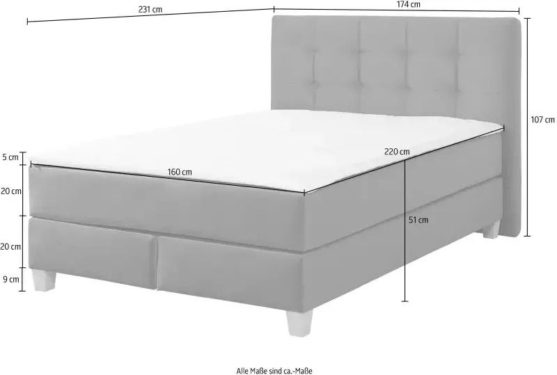 Home affaire Boxspring Moulay incl. topmatras in extra lang 220 cm 3 hardheden ook in h4 - Foto 6