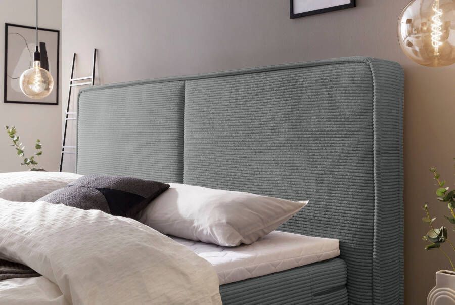 Home affaire Boxspring SHERWOOD hotelbed bekleed bed Hoogwaardig cord zachte velours-structuur met topmatras eiken - Foto 3