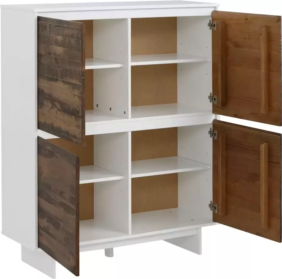 Home affaire Highboard Morgan midischrank hoge kast van massief grenenhout met ingefreesde verzonken grepen breedte 120 cm