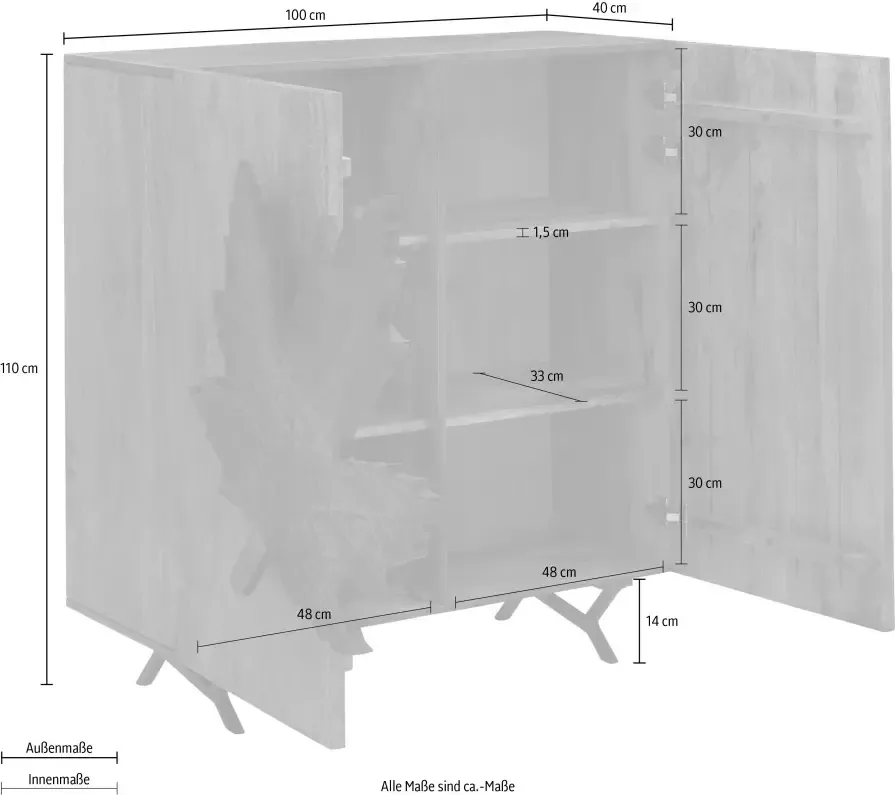 Home affaire Dressoir Esdoorn Handgreep in de vorm van een esdoornblad van mangohout breedte 100 cm - Foto 1